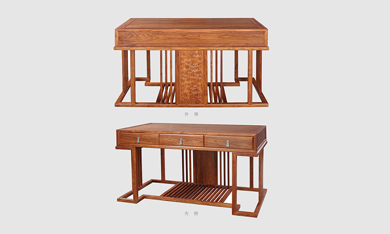 南澳 别墅中式家居书房装修实木书桌效果图